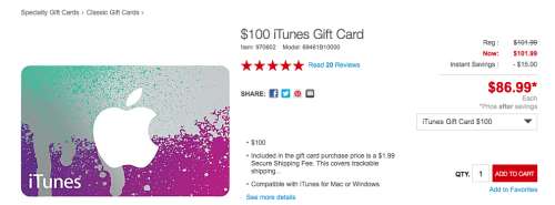 Staples iTunes $100 Gift Card Discounted