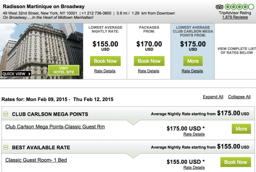 a screenshot of a hotel price list