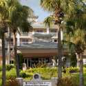 a building with palm trees