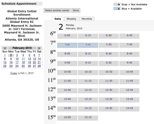 Global Entry Interview Time Slot