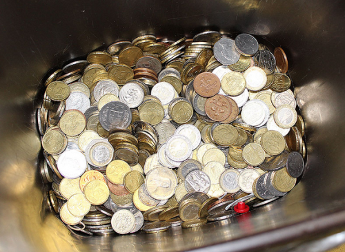 a bucket of coins