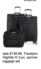 Macy's: Travelpro 3 piece spinner set $140!