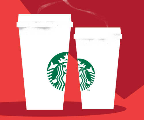 two white cups with green logo
