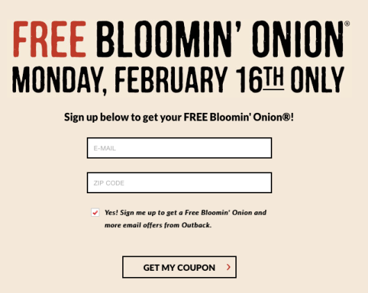 Outback: Free Bloomin' Onion February 16th!