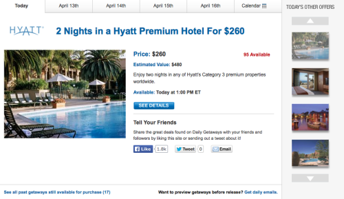 Today Only Discounted Hyatt Points Via Daily Getaways