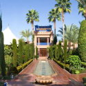 a fountain in a garden