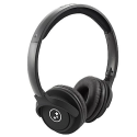 a black headphones on a white background