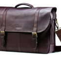 a brown leather briefcase with a strap