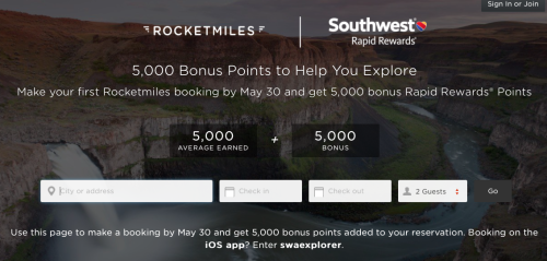 5,000 Southwest Rapid Rewards Points With Rocketmiles Booking