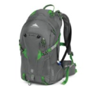 a grey and green backpack