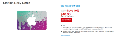 Staples 20% Off iTunes Gift Cards