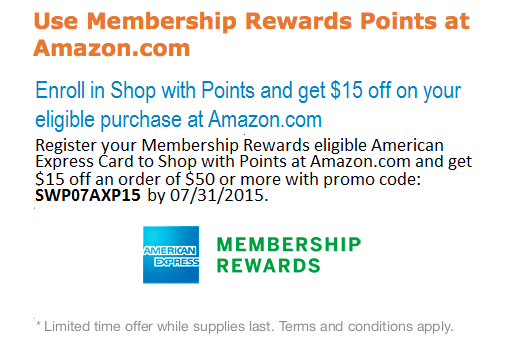 Amazon: $15 Off $50 When Use Membership Reward Points
