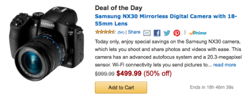 Amazon: Samsung NX30 WiFi Digital Camera 50% Off Today