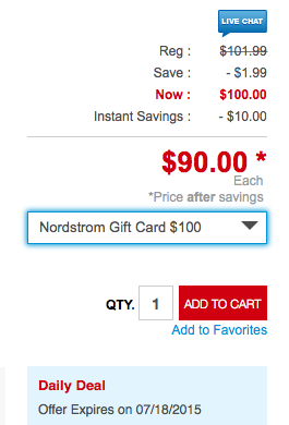 Staples: Nordstrom Gift Cards Discounted