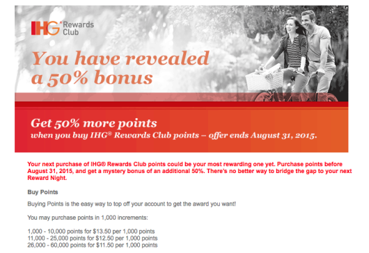 IHG: Up To 100% Bonus When Buy Points