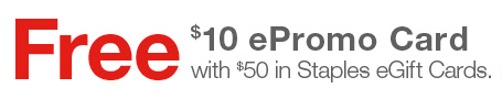 Staples: Free $10 Bonus On $50 eGift Purchase