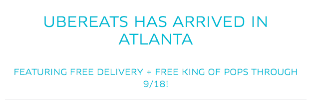 UberEATS ATL: Free Delivery & Free Dessert