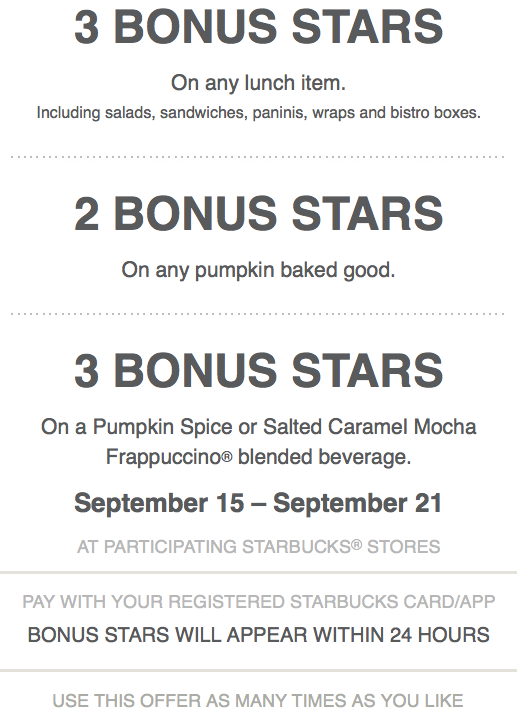 Starbucks Rewards Promo: Unlimited Bonus Stars! (Targeted)