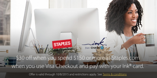 $30 Off Staples For Chase Ink Cardholders (+5x points)