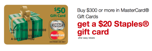 Free $20 Staples Gift Card With MasterCard Starts Today!