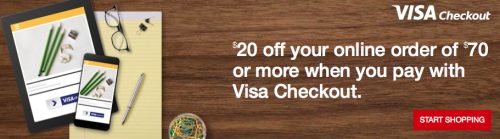 Staples: $20 Off $70 Purchase With Visa Checkout