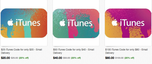 20% Off iTunes Gift Cards 