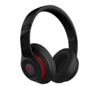 a black headphones with red accents