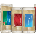 a group of cell phones with credit cards