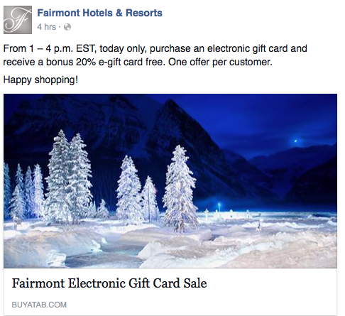 Hurry! Fairmont 20% Bonus On Gift Cards Ends 4pm EST