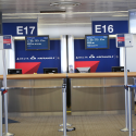 a check in counter in an airport