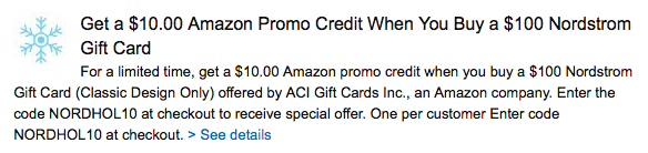 Amazon Free $10 When Buy $100 Nordstrom Gift Card