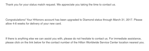 Success With Hilton Status Match