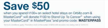 $50 Off $100 Orbitz Hotel With Masterpass