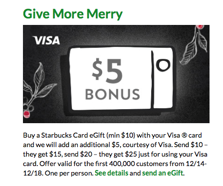 Get $5 Free When Send $10 Starbucks eGift Card Visa