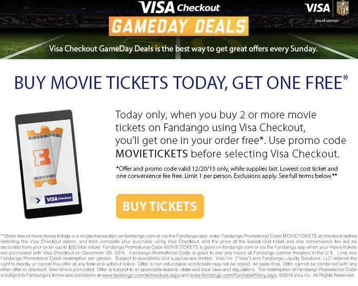 Fandango Promo BOGO Movie Tickets Visa Checkout - Points Miles & Martinis