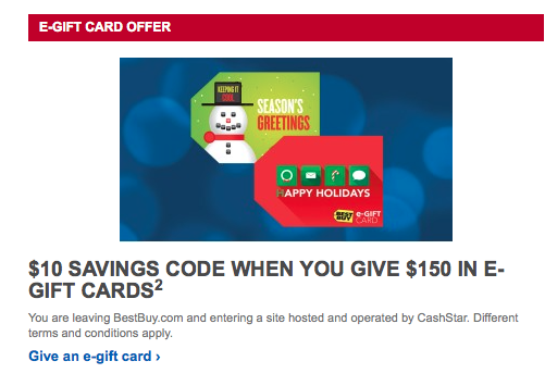 Free $10 Savings Code With $150 Best Buy e-Gift Cards 