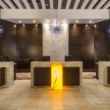 a reception desks in a hotel