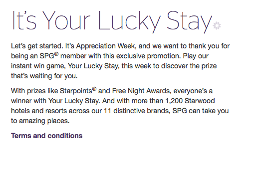 Free SPG Points Or Night Promotion (Targeted)