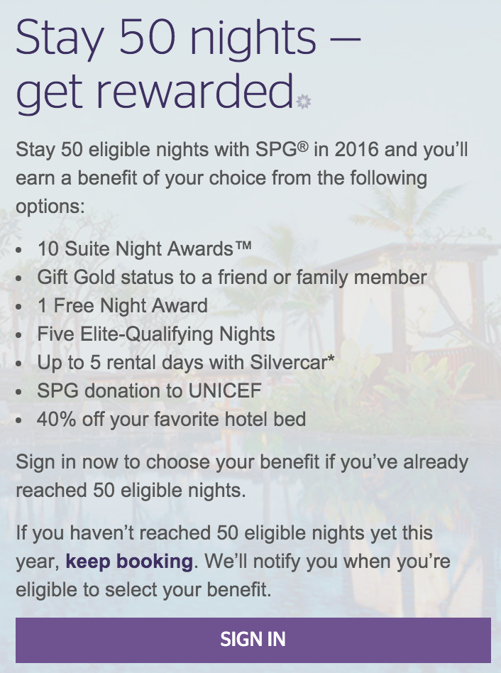 SPG Benefits After 50 Nights