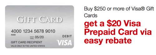 New Staples Deal $20 Visa Back On $250 Visa GC Purchase