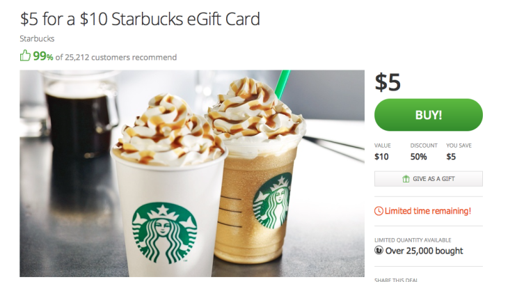 Hurry! 50% Off Starbucks Gift Card!