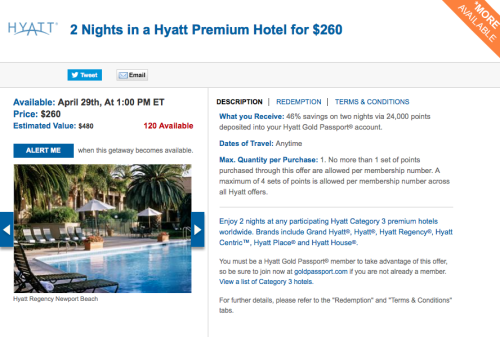 Great Deal On Hyatt Points Today Only!