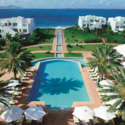 a swimming pool surrounded by palm trees