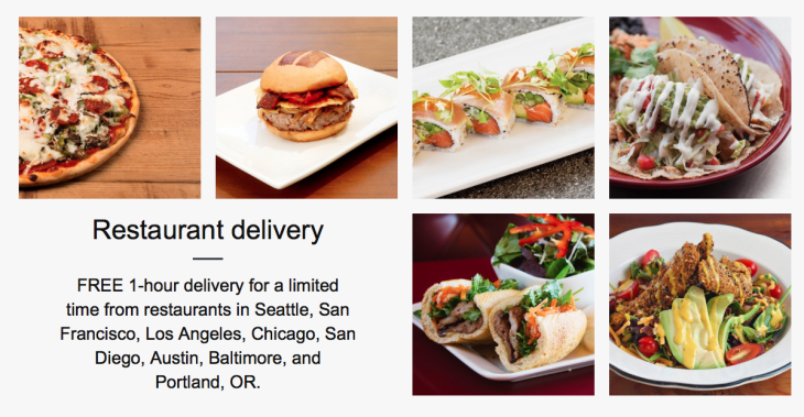 Amazon Prime Now Free Restaurant Delivery (Select Cities)