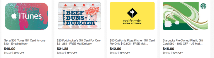 Discounted Gift Cards Save Up To 20%!