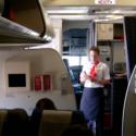 a woman in flight attendant uniform