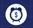 a blue and white clock with a dollar sign