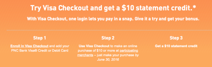 Free $10 For PNC Cardholders With Visa Checkout