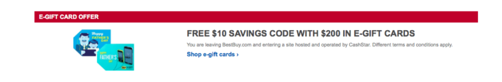 Best Buy Free $10 When Buy $200 E-gift Cards