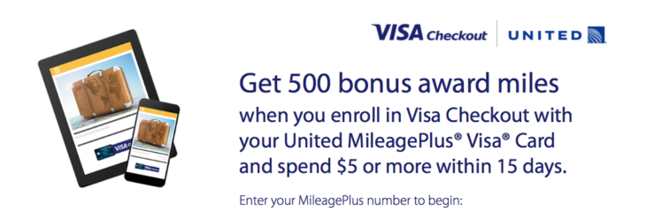 500 United Bonus Miles With Visa Checkout & United Visa 